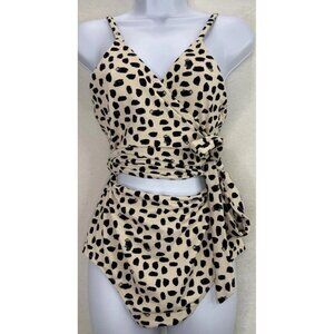 Aerie Swimsuit Size L Leopard Print Wrap One Piece Full Coverage Beach